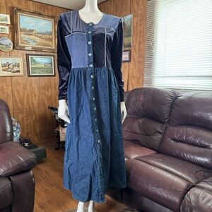 Vintage Denim and Velvet Dress